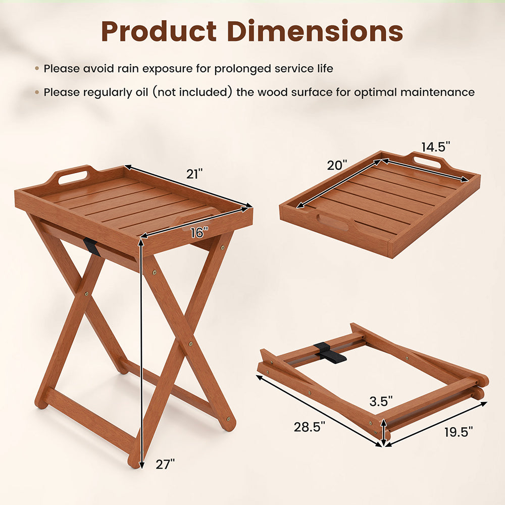 Handcrafted Folding Tray Side Table | Natural Wood Finish | Portable Accent Table