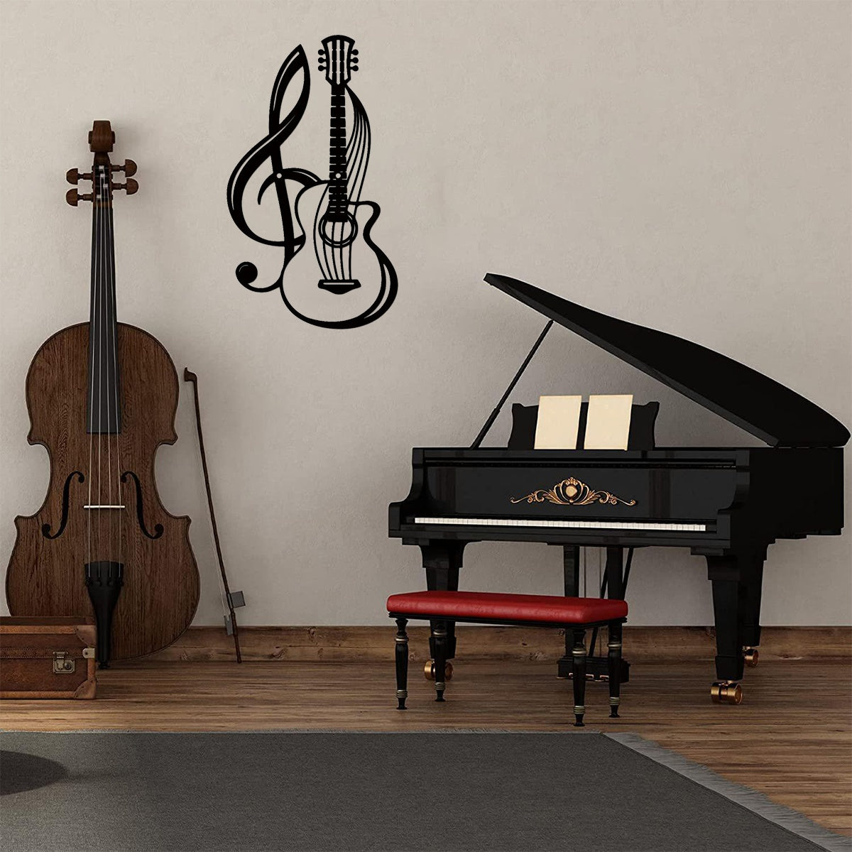 Musical Harmony Wall Decal - Treble Clef & Guitar Design