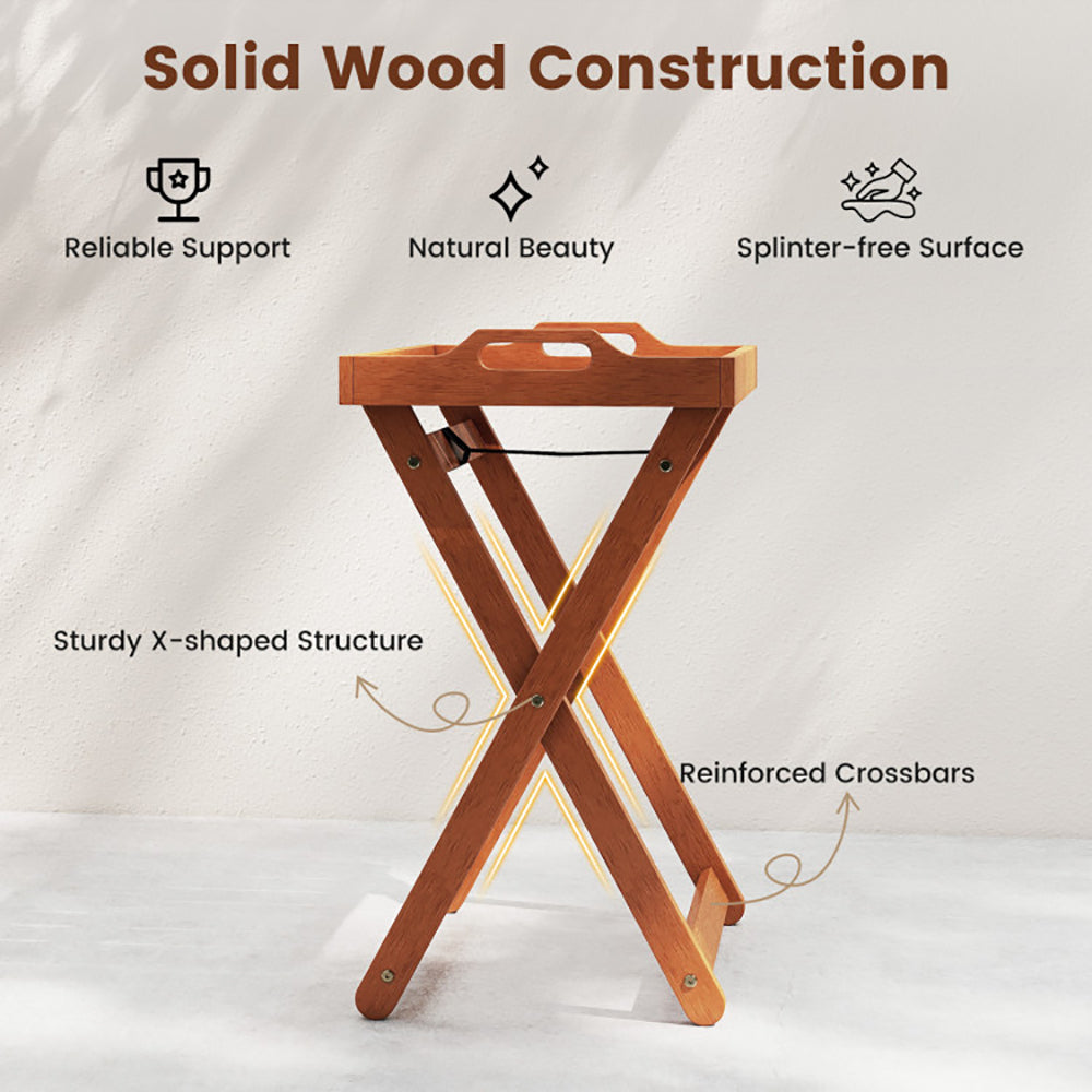 Handcrafted Folding Tray Side Table | Natural Wood Finish | Portable Accent Table