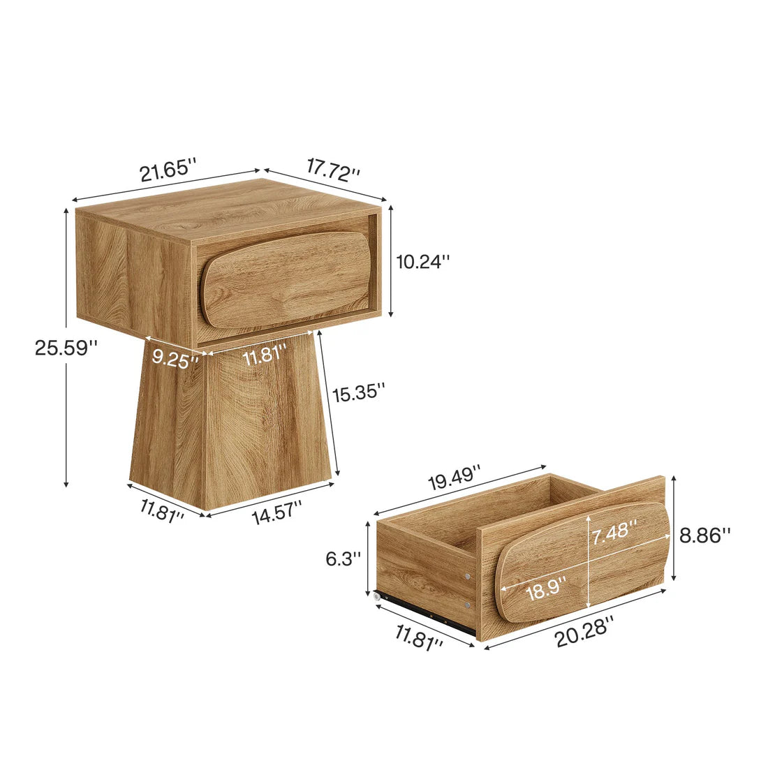 Handcrafted Wooden Side Table | Curved Drawer Design | Natural Wood Accent Table