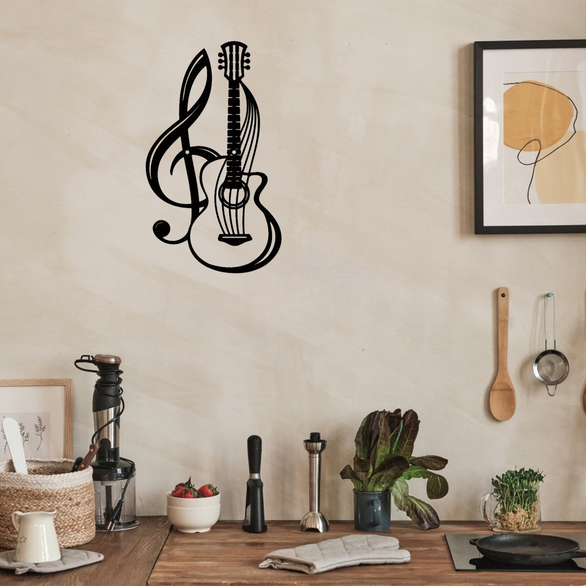 Musical Harmony Wall Decal - Treble Clef & Guitar Design