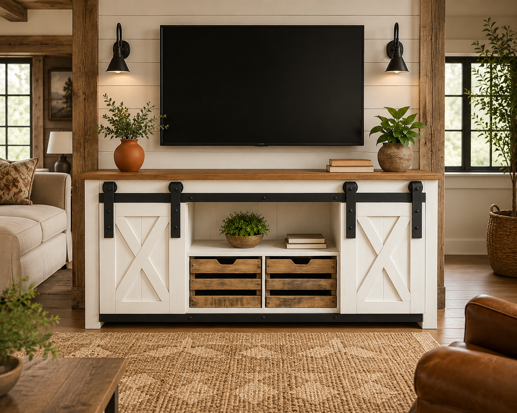 Beautiful Handmade Farmhouse Style Sliding Barn Door Sideboard/Media Cabinet