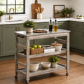 Rolling Kitchen Utility Cart with Stainless Steel Top
