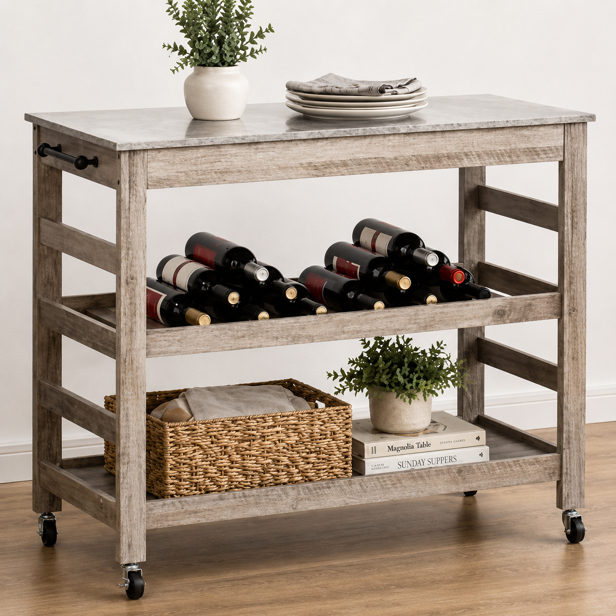 Rolling Kitchen Utility Cart with Stainless Steel Top