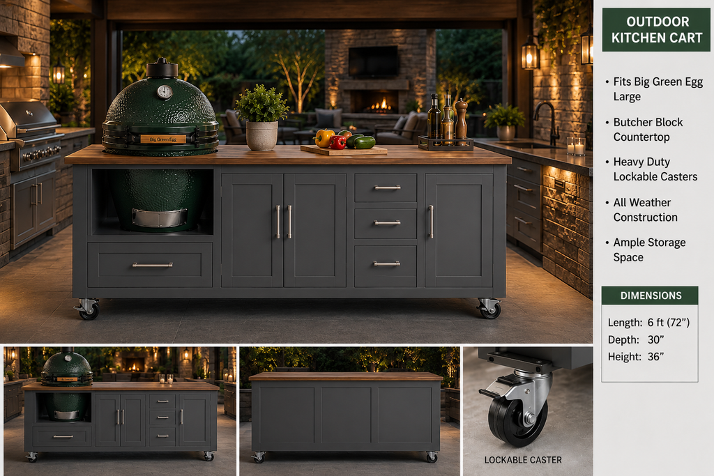 Premium Outdoor Covered Patio Grill Station with Big Green Egg Grill