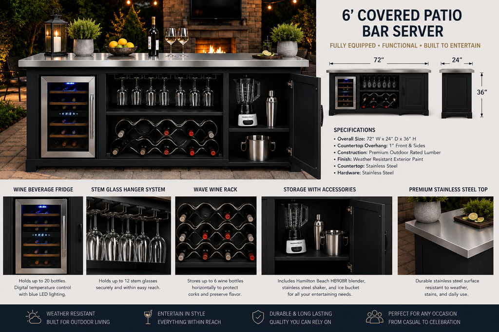 Premium Custom-made Solid Wood Bar Cabinet with Stainless Steel Top and Accessories