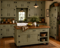 Custom Kitchen Island, Farmhouse Kitchen with Seating, Sage Kitchen Island on Lockable Casters