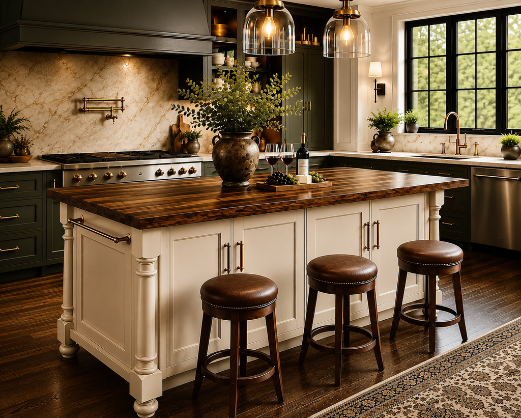 Custom Kitchen Island, Walnut Stained Hardwood Plank or Butcher Block Top, Kitchen Island with Storage
