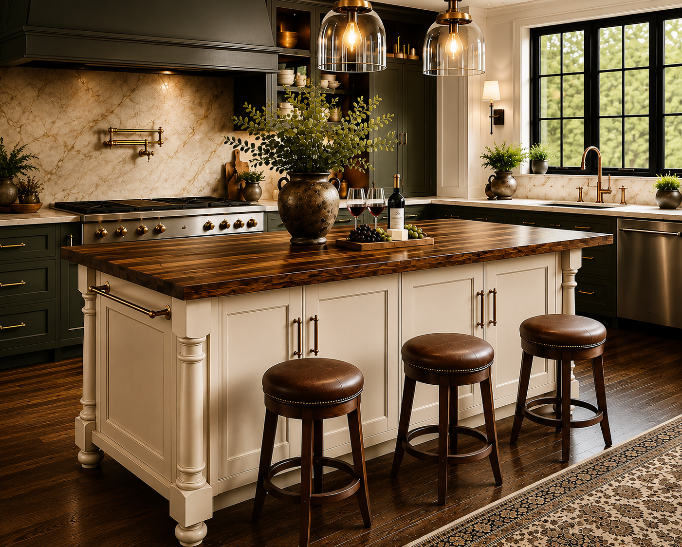 Custom Kitchen Island, Walnut Stained Hardwood Plank or Butcher Block Top, Kitchen Island with Storage