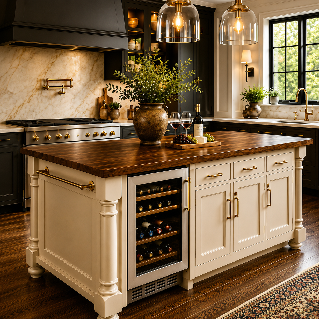 Custom Kitchen Island, Walnut Stained Hardwood Plank or Butcher Block Top, Kitchen Island with Storage