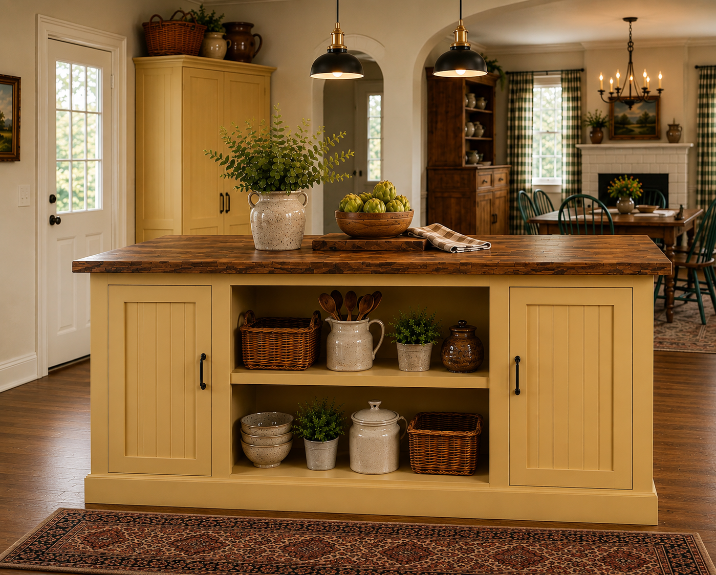 Custom Farmhouse Style Kitchen Island with Storage. Optional Matching Pantry.