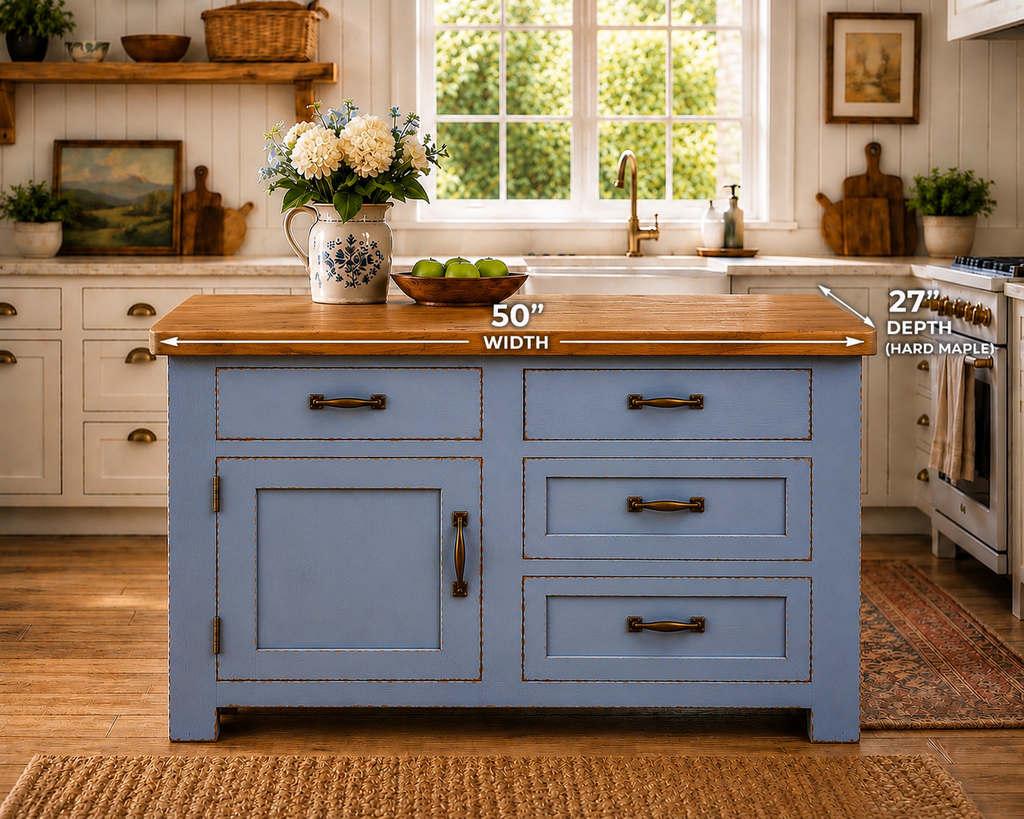 Handcrafted 50" Custom Kitchen Island | Solid Wood | Farmhouse Style