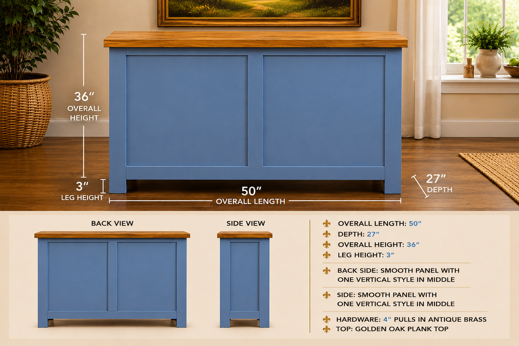 Handcrafted 50" Custom Kitchen Island | Solid Wood | Farmhouse Style