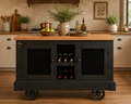 Industrial Style Trolley Car Kitchen Island with Vintage Cast Iron Wheels