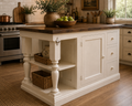 Rustic Farmhouse Three Drawer Kitchen Island with Storage Cabinet & Display Shelf