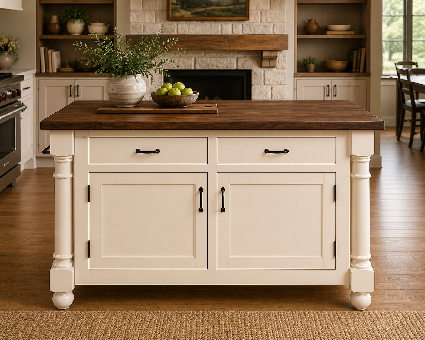 Modern Kitchen Design – Solid Wood Island with Stool Storage
