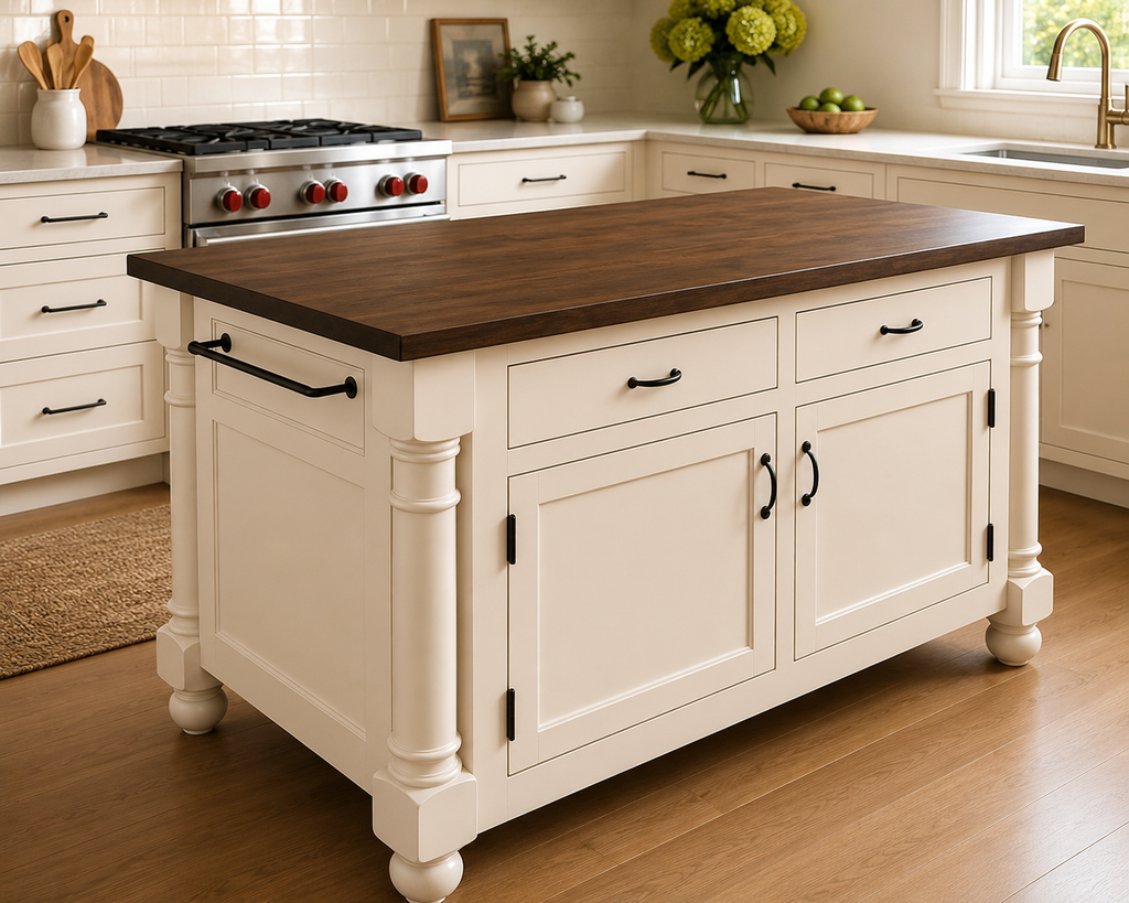 Modern Kitchen Design – Solid Wood Island with Stool Storage