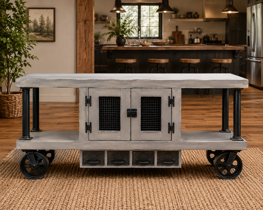 Steampunk Industrial Media Console Cart