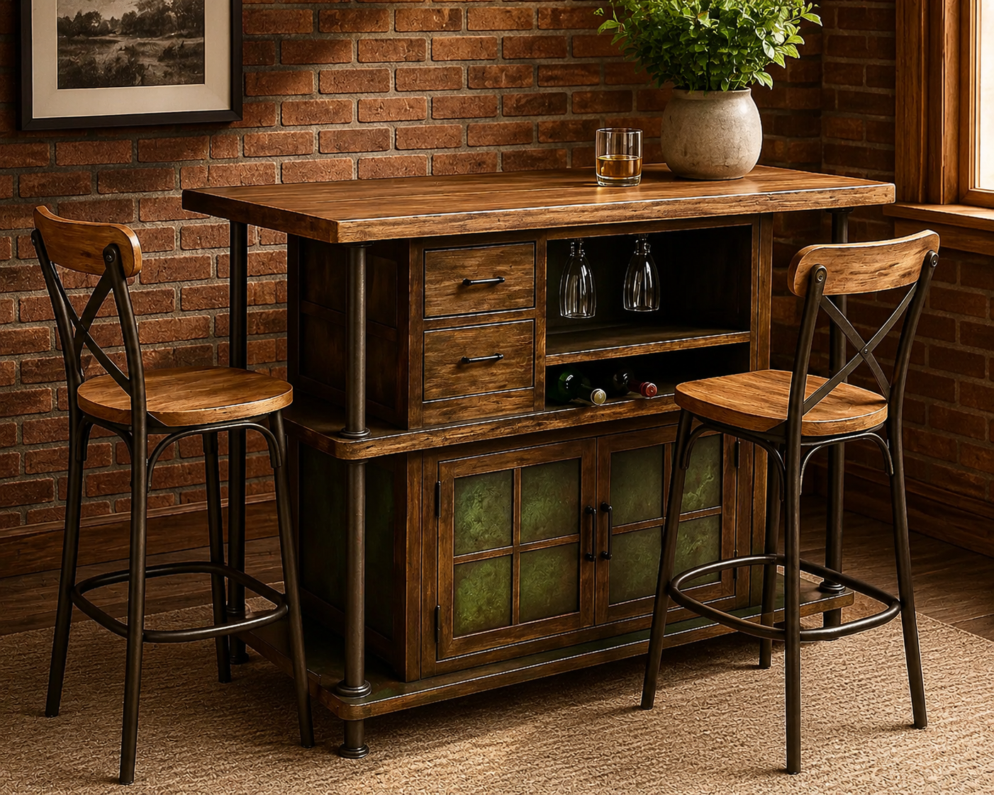 Urban Bar – Iron, Wood & Vintage Ceiling Tin Wine Bar