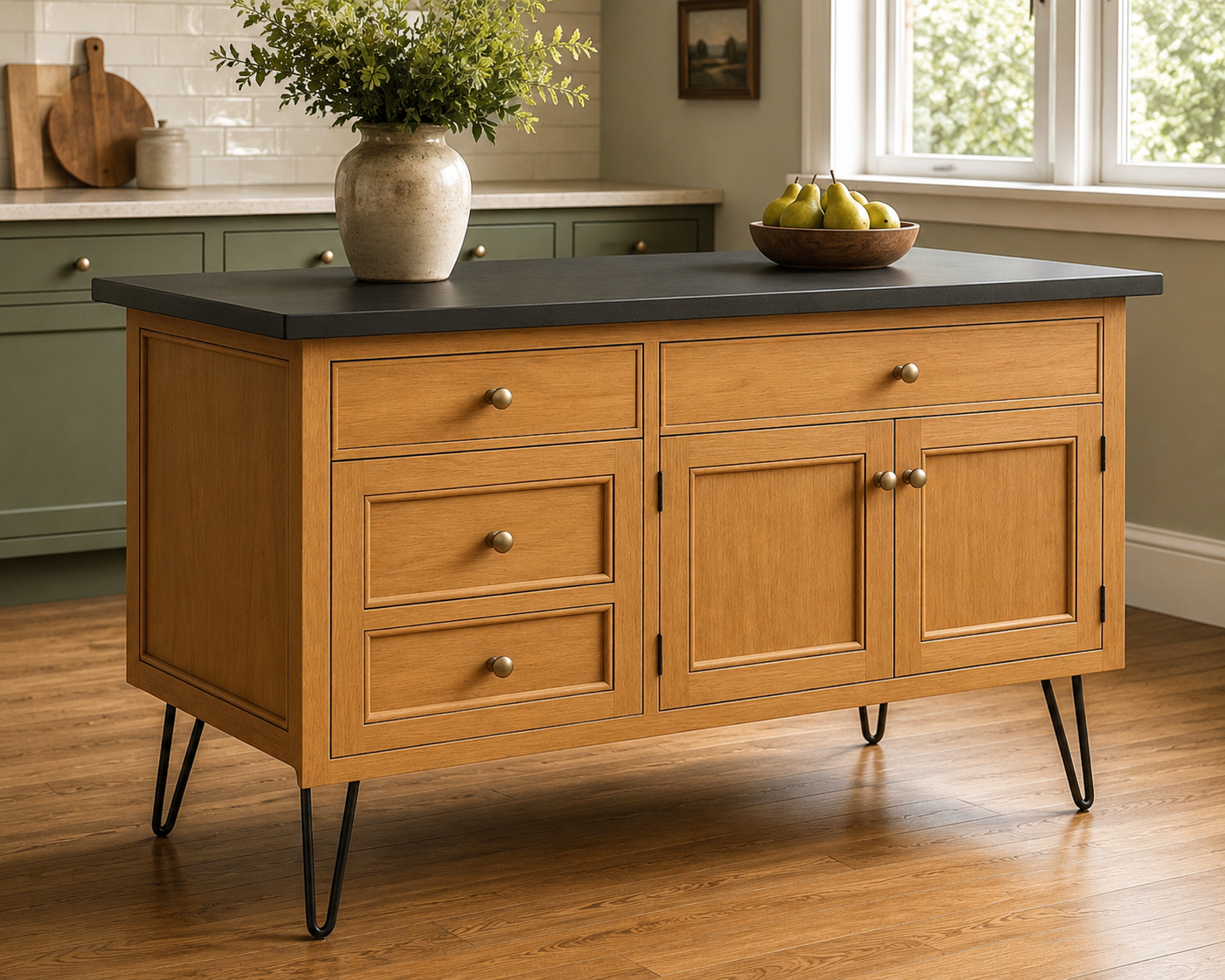 Mid Century Modern Kitchen Island with Drawer Storage