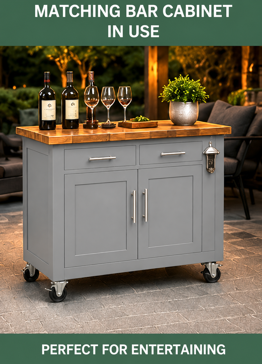 Outdoor Covered Patio Bar Cabinet with Wine Rack