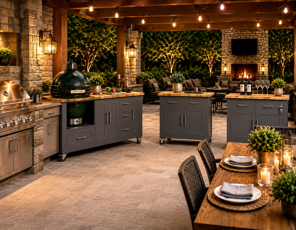 Outdoor Covered Patio Bar Cabinet with Wine Rack