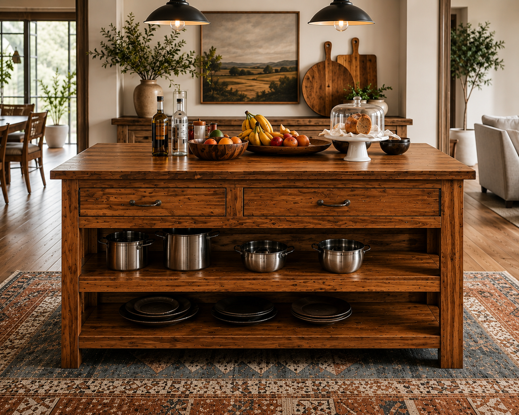 Beautiful Timber Framed Style Kitchen Island w/Stool Storage