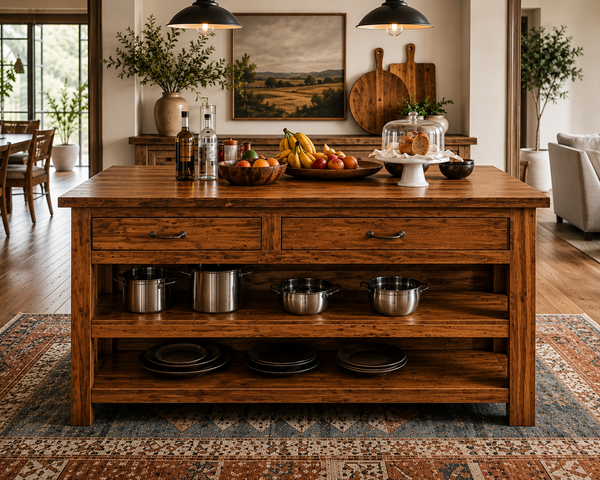 Beautiful Timber Framed Style Kitchen Island w/Stool Storage