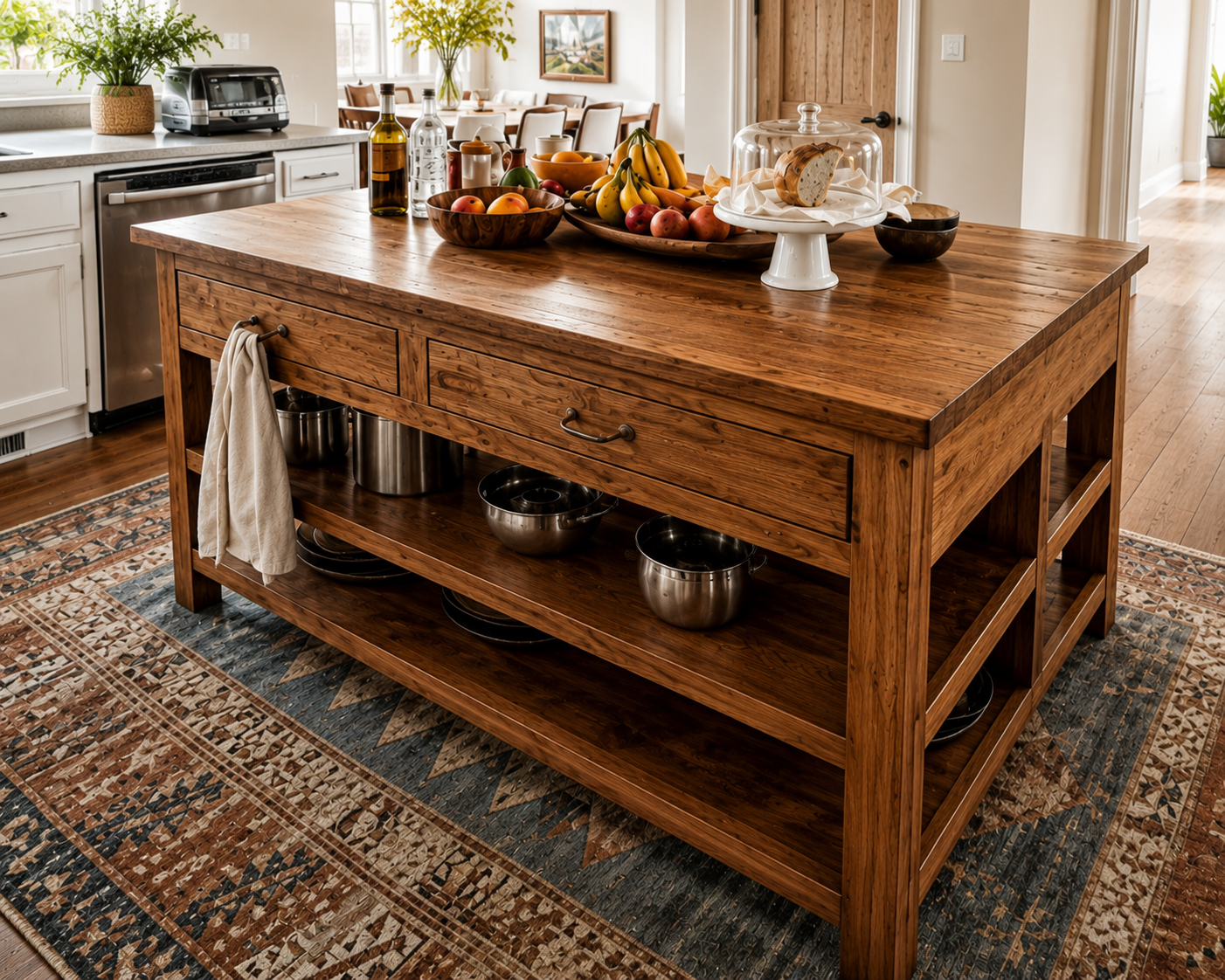 Beautiful Timber Framed Style Kitchen Island w/Stool Storage
