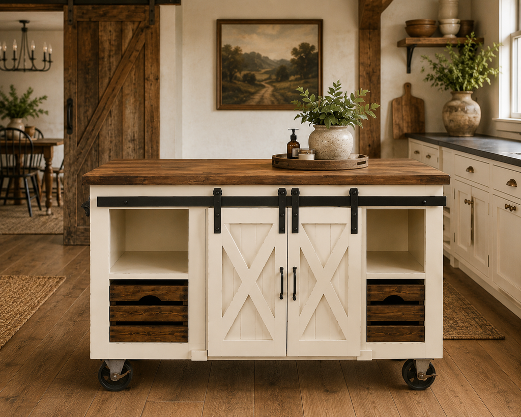 Kitchen Island Design – Sliding Barn Door Farmhouse Industrial