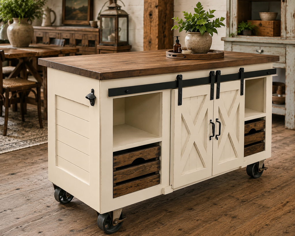 Kitchen Island Design – Sliding Barn Door Farmhouse Industrial
