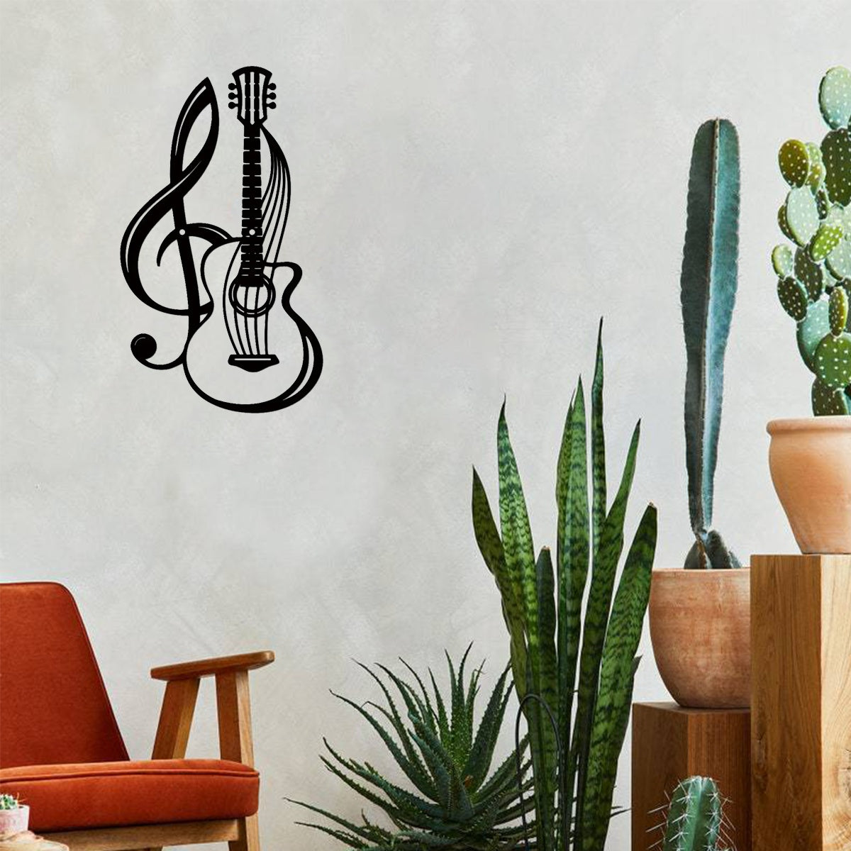 Musical Harmony Wall Decal - Treble Clef & Guitar Design