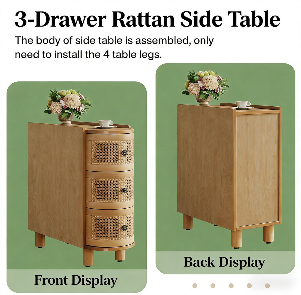 Handcrafted Rattan Drawer Cabinet | Natural Wood Accent Chest | Boho Modern Storage Unit