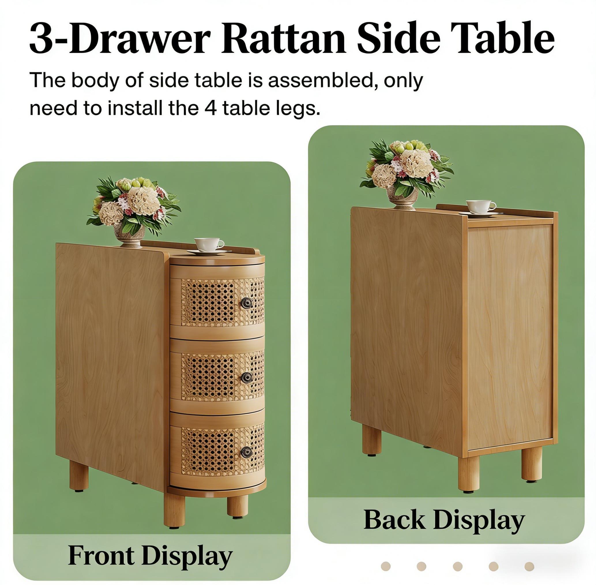 Handcrafted Rattan Drawer Cabinet | Natural Wood Accent Chest | Boho Modern Storage Unit