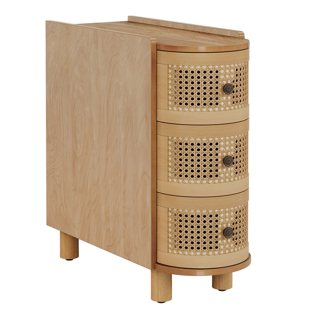 Handcrafted Rattan Drawer Cabinet | Natural Wood Accent Chest | Boho Modern Storage Unit