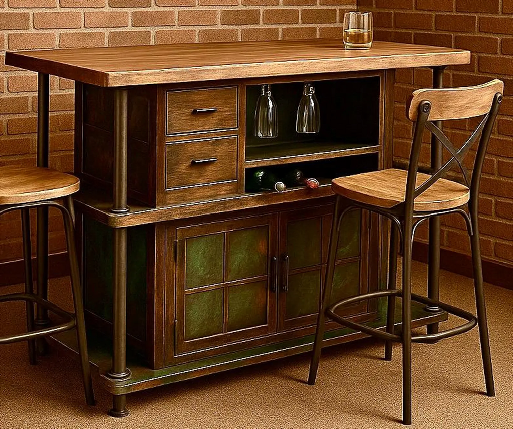 Urban Bar – Iron, Wood & Vintage Ceiling Tin Wine Bar