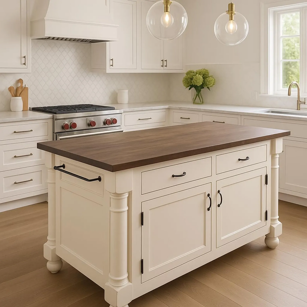 Modern Kitchen Design – Solid Wood Island with Stool Storage