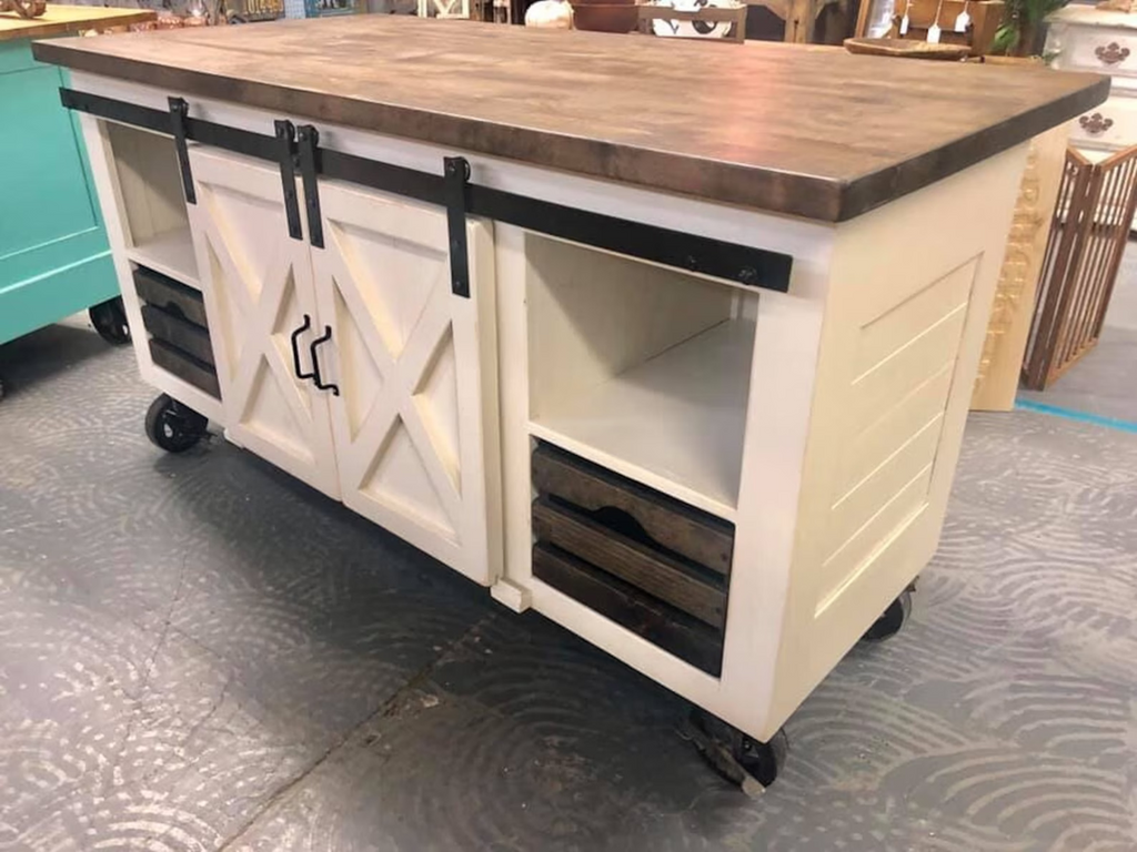 Kitchen Island Design – Sliding Barn Door Farmhouse Industrial