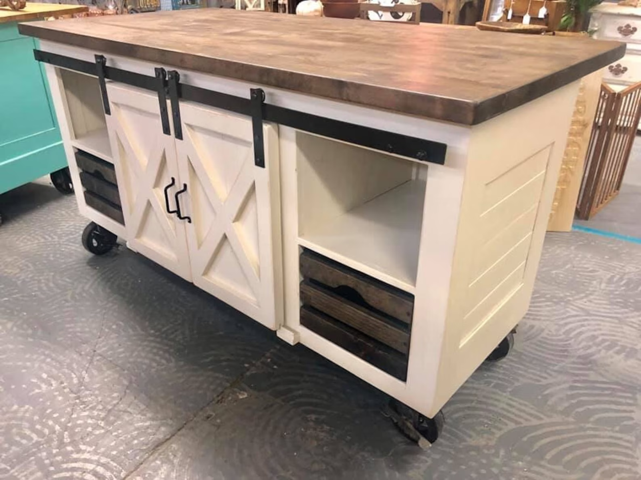Kitchen Island Design – Sliding Barn Door Farmhouse Industrial