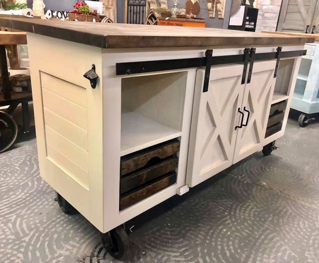 Kitchen Island Design – Sliding Barn Door Farmhouse Industrial