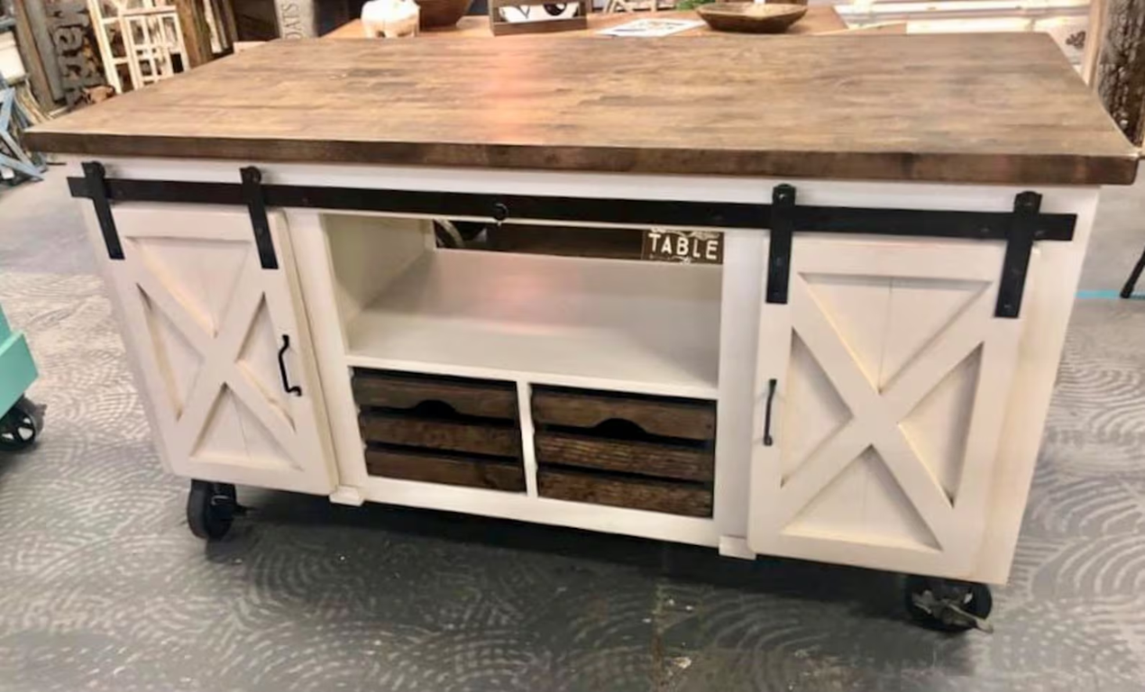 Kitchen Island Design – Sliding Barn Door Farmhouse Industrial