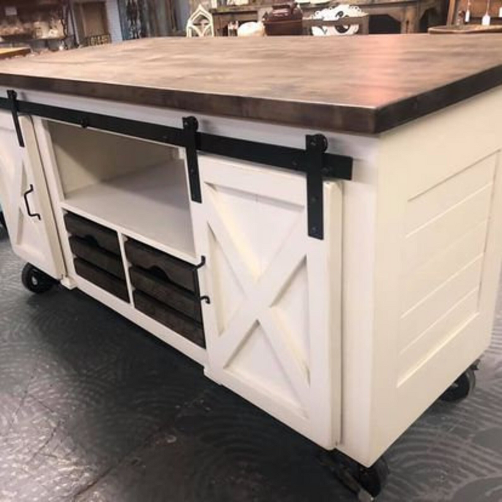 Kitchen Island Design – Sliding Barn Door Farmhouse Industrial