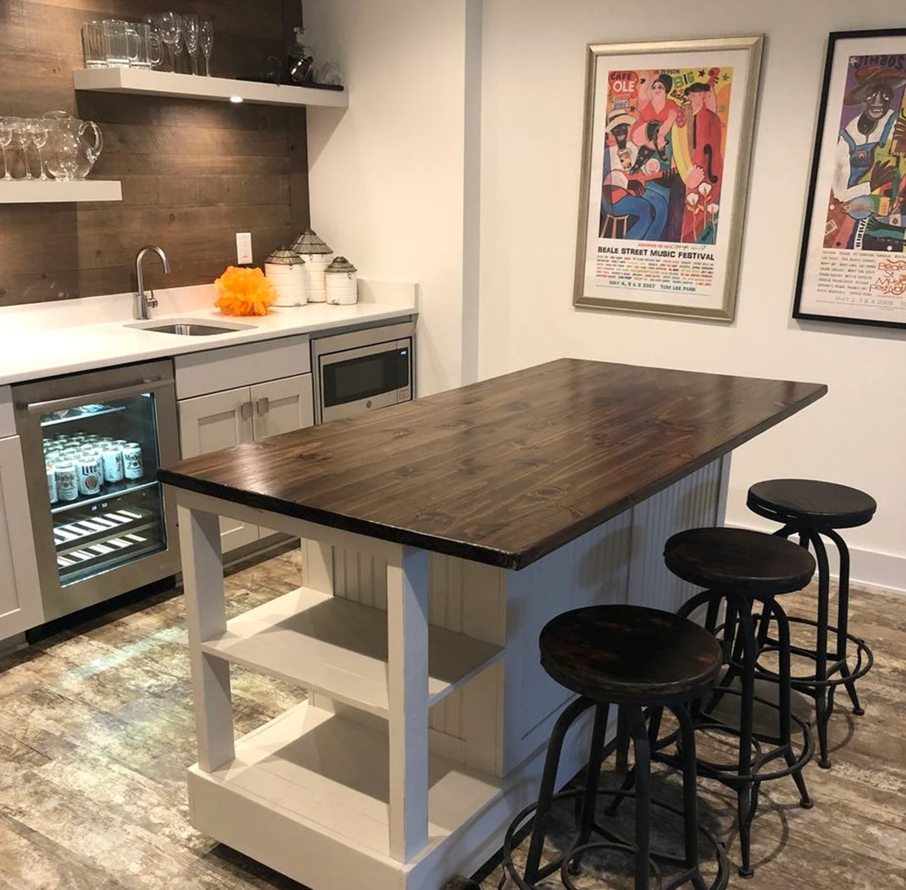 Kitchen Island Design – 2 Drawer Island Cart with Storage & Open Shelves