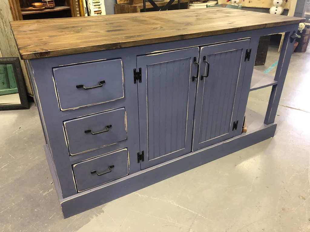 Beautiful Farmhouse Pass Through Solid Wood Kitchen Island with Storage