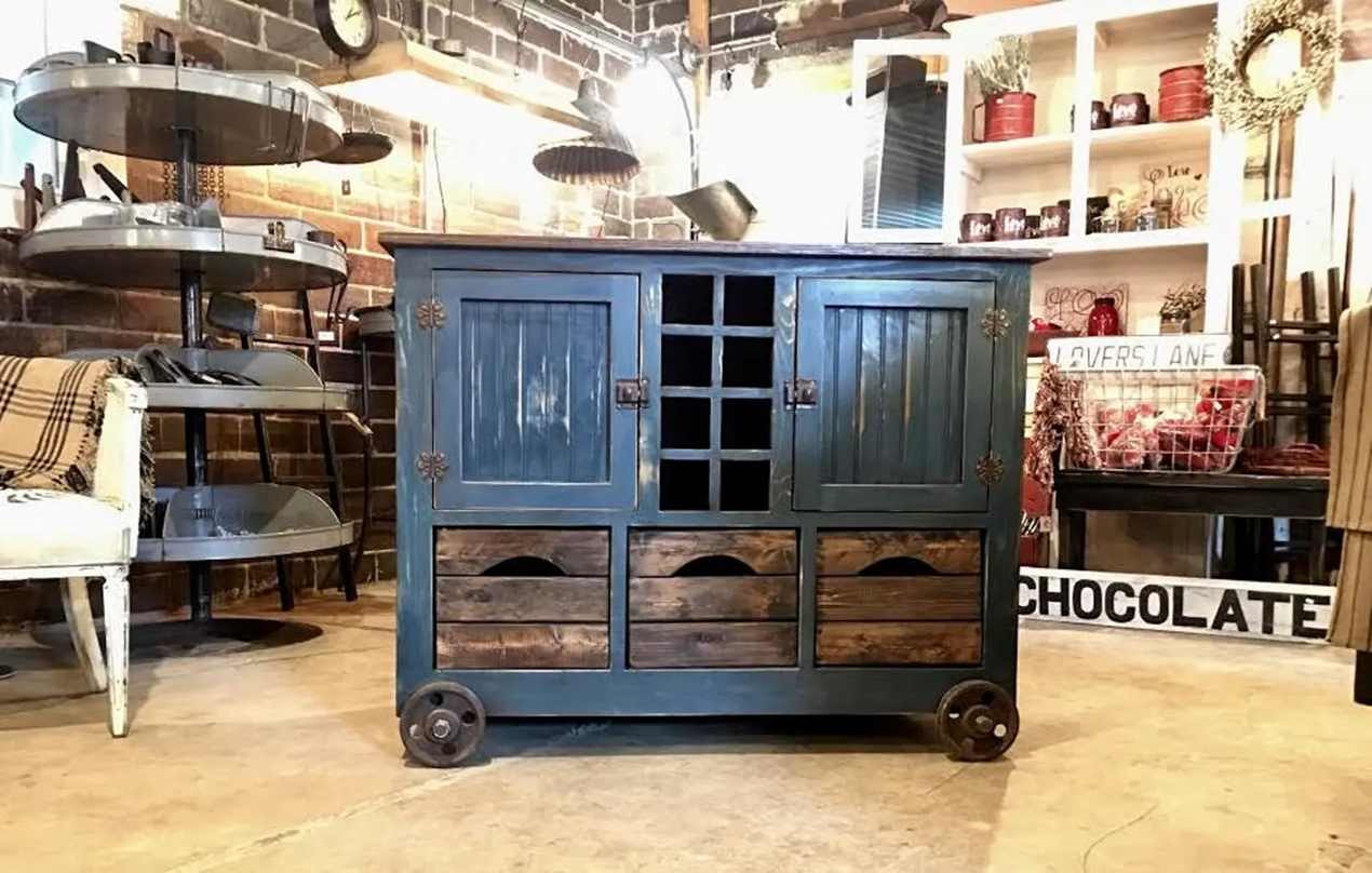 Kitchen Island Designs – Industrial Farmhouse Solid Wood with Full Storage