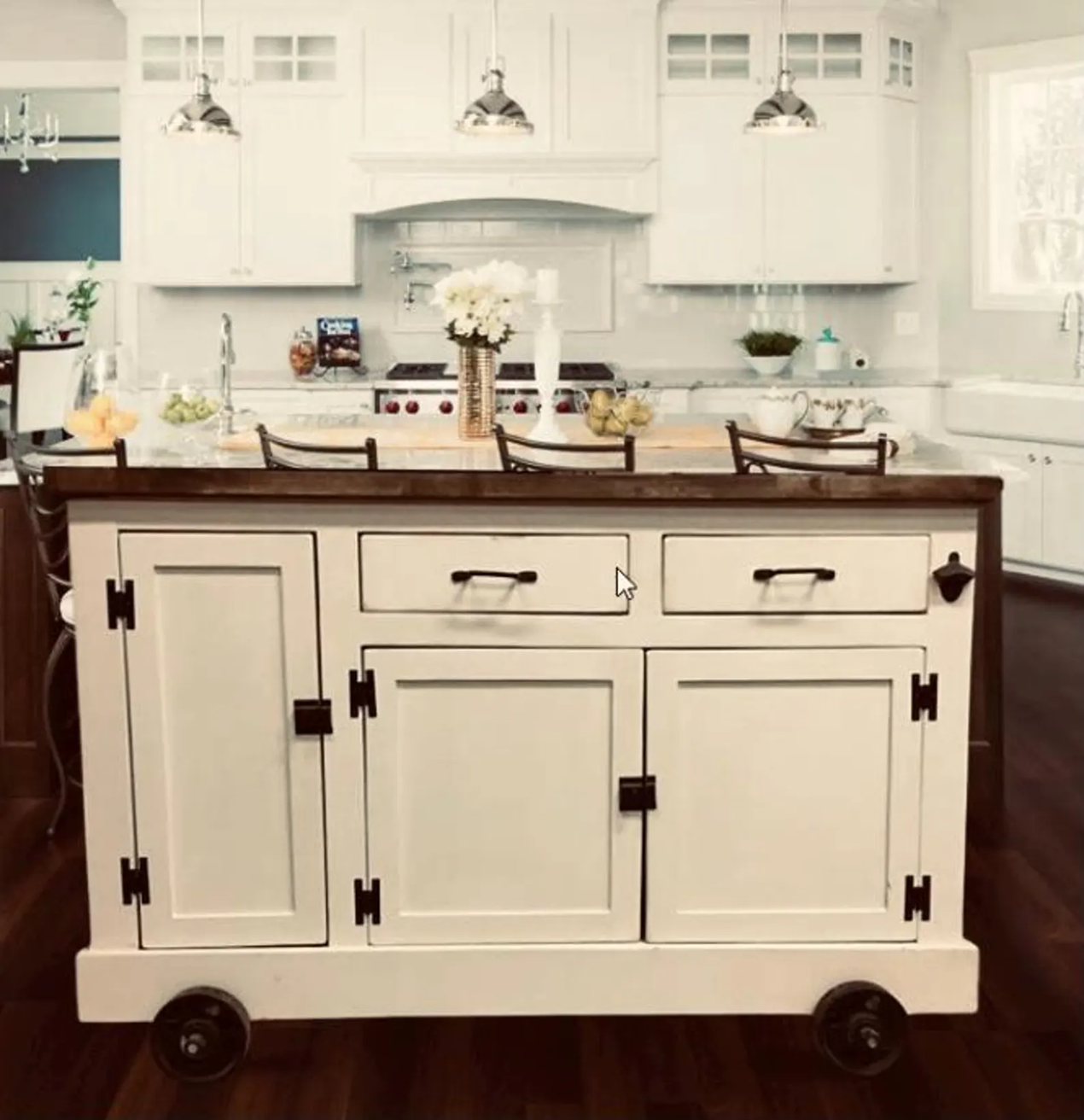 Kitchen Island Designs – Farmhouse Industrial with Roll Out Trash Container