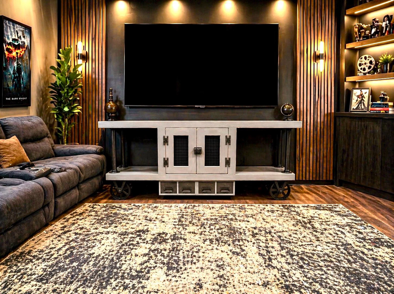 Steampunk Industrial Media Console Cart